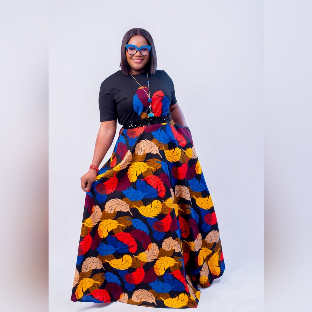Empress Set|Black Sequin Tee + African Print Maxi Skirt|Multiple Pattern &Sizes - Picture 2 of 11
